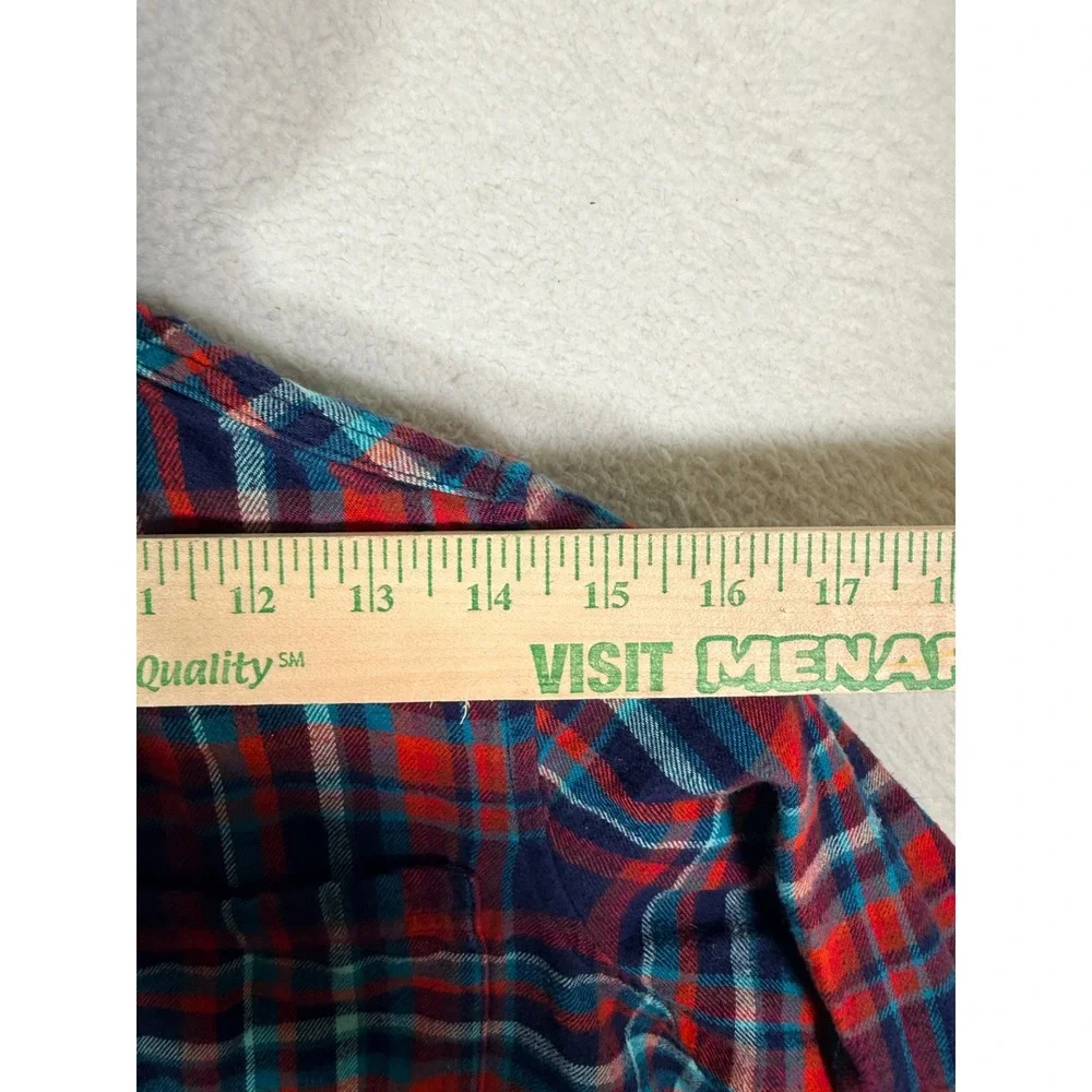 Lands End Boys XXL 18-20 Hooded Flannel Shirt Red Blue Plaid Button Up 525170
